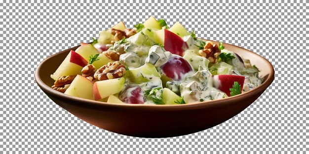 Cuenco de sabrosa ensalada waldorf con fondo transparente