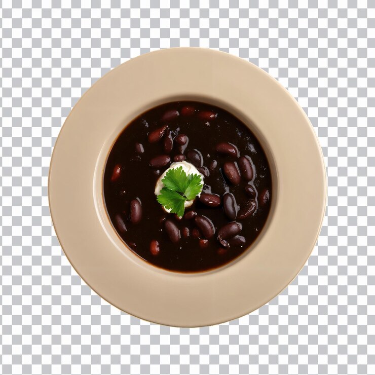 PSD cuenco de sopa de frijol negro aislado sobre un fondo transparente