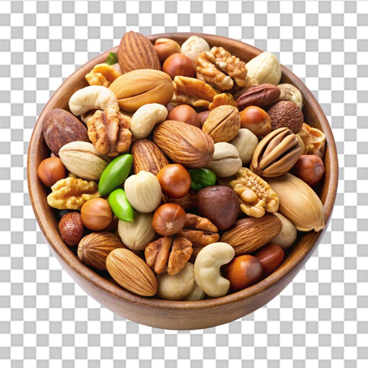 PSD un cuenco de varias nueces en un fondo transparente