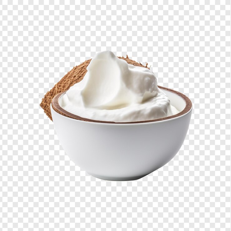 PSD cuenco de yogur de coco sin azúcar aislado sobre un fondo transparente