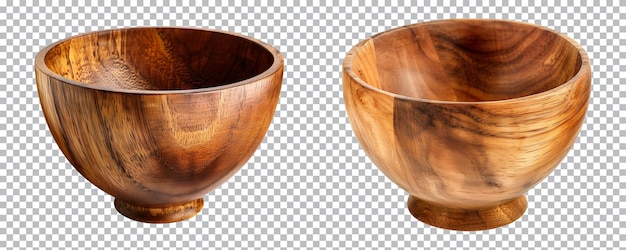 cuencos de madera vacíos aislados sobre un fondo transparente o blanco recortados en PNG