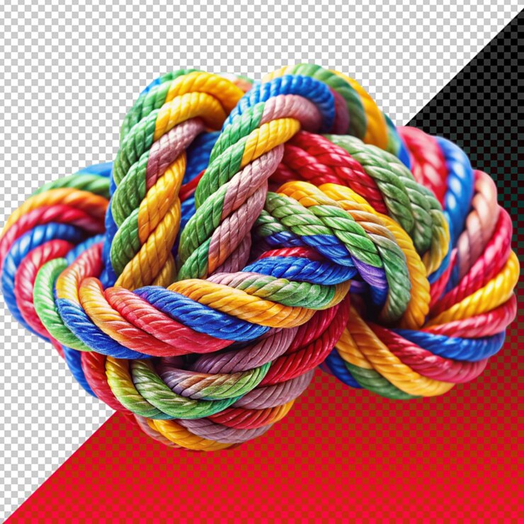 PSD cuerda anudada multicolor sobre un fondo transparente