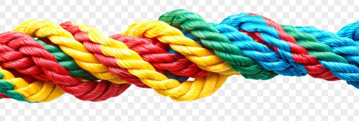 PSD cuerda retorcida de colores en fondo aislado detallada cuerda de colores en rojo amarillo verde y azul