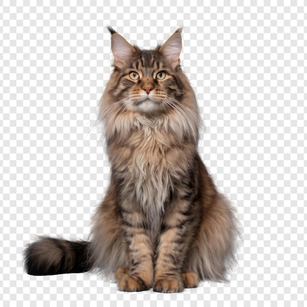 PSD cuerpo completo de gato maine coon aislado en un fondo transparente