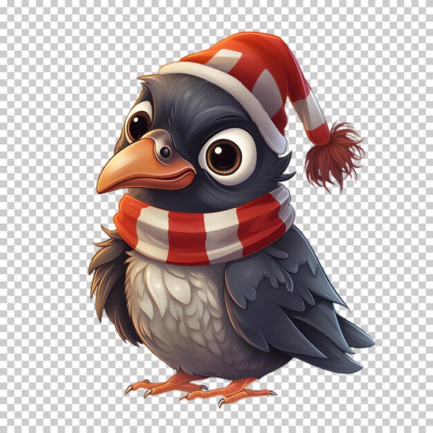 PSD un cuervo lindo y gracioso con sombrero de santa para la ilustración de navidad