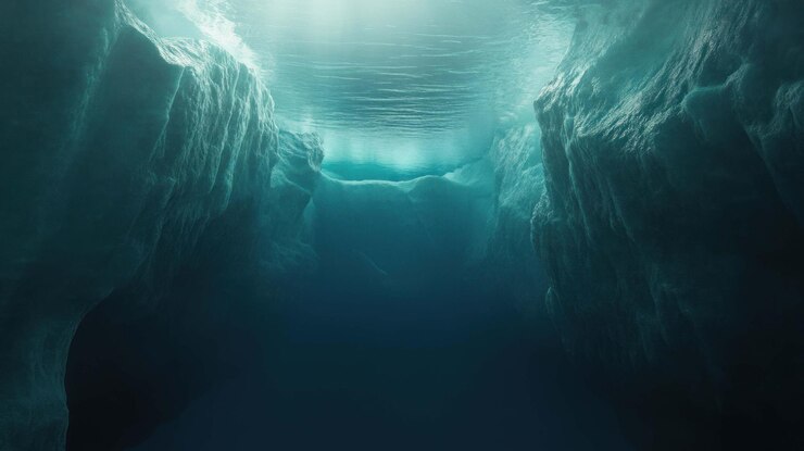 PSD una cueva de hielo submarina, un reino místico del ártico