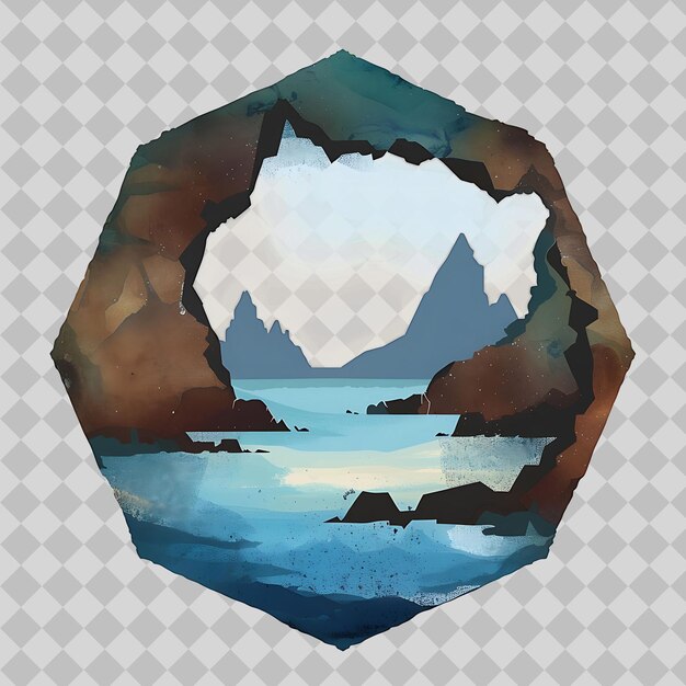Cuevas de Anchialine dentro de una silueta Paisaje hexagonal Prese PNG Diseños artísticos de acuarela