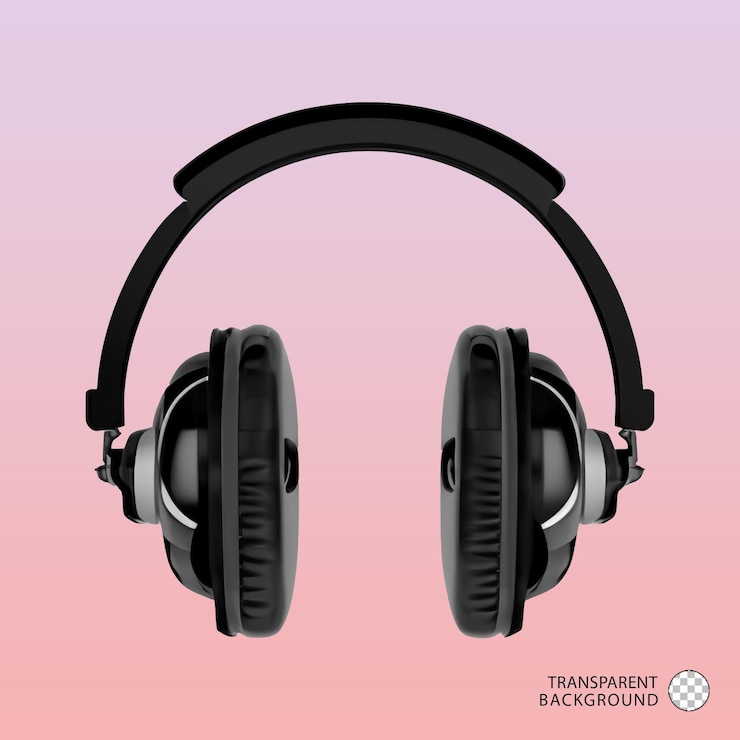 PSD cuffie con elementi e note musicali illustrazione 3d