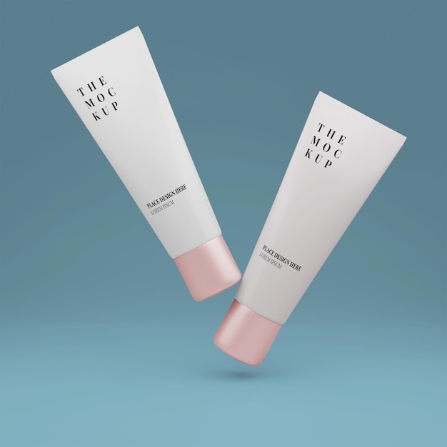 Cuidado de la piel de maqueta de tubo de crema de belleza con fondo de color azul claro