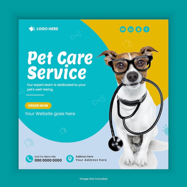 Cuidados com animais de estimação design de postagem de mídia social ou serviço de cuidados com animais Instagram modelo quadrado