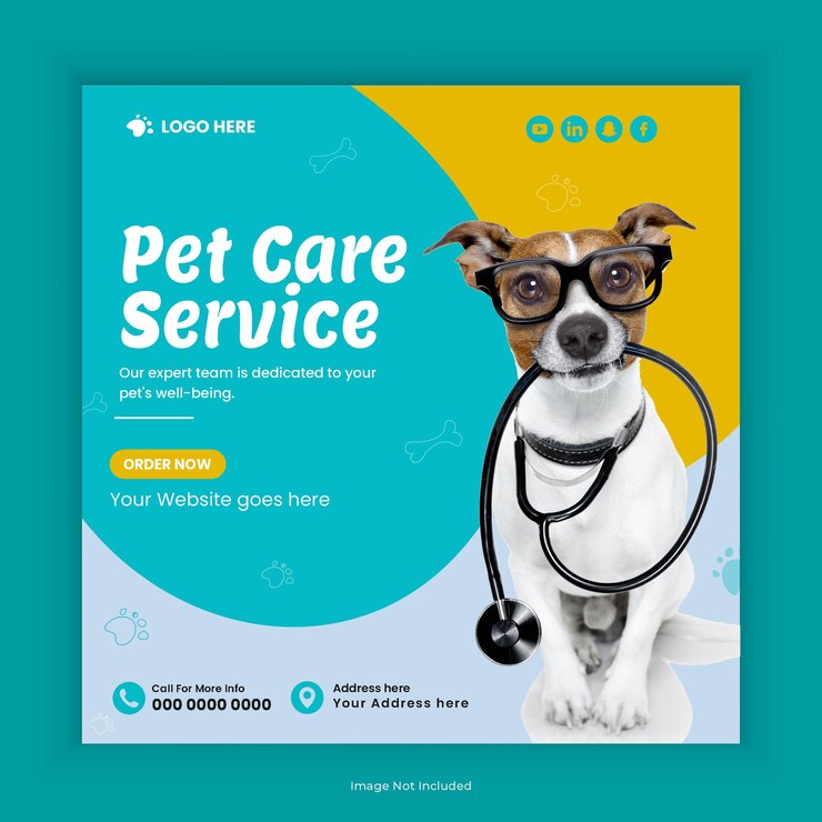 PSD cuidados com animais de estimação design de postagem de mídia social ou serviço de cuidados com animais instagram modelo quadrado