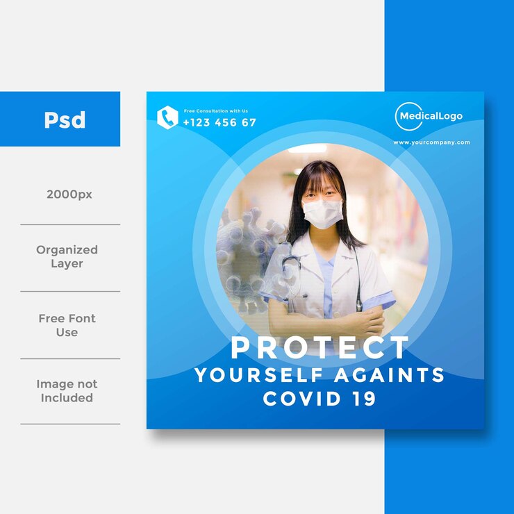 Cuidados de saúde e médicos Anúncio em banner de mídia social para covid 19