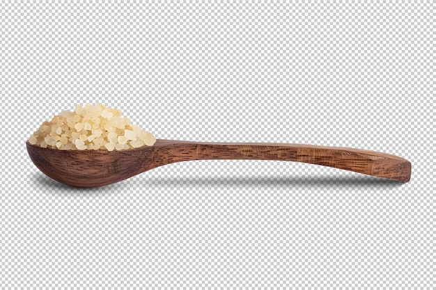 Cuillère en bois remplie de sucre brun PNG