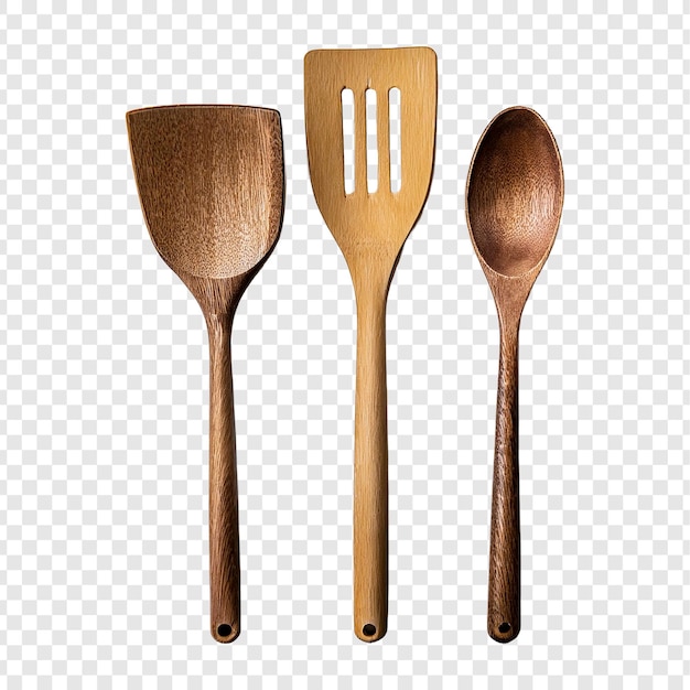cuillères en bois avec une cuillère en bois sur fond blanc