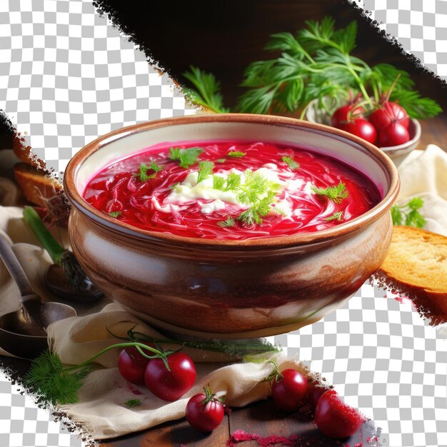 PSD la cuisine nationale ukrainienne comprend une soupe de borscht avec des betteraves sur un fond transparent