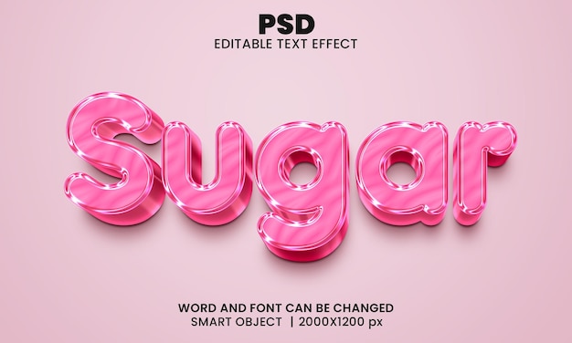 Cukr 3D upravitelný textový efekt Premium PSD s pozadím