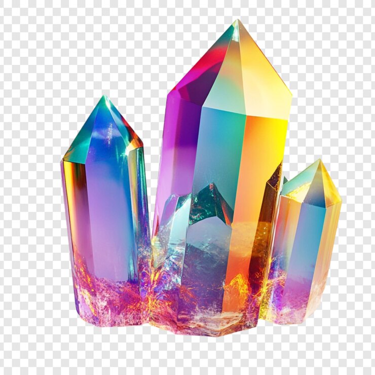 PSD el cúmulo de cristales de cuarzo de aura de arco iris es una muestra vívida de brillo prismático