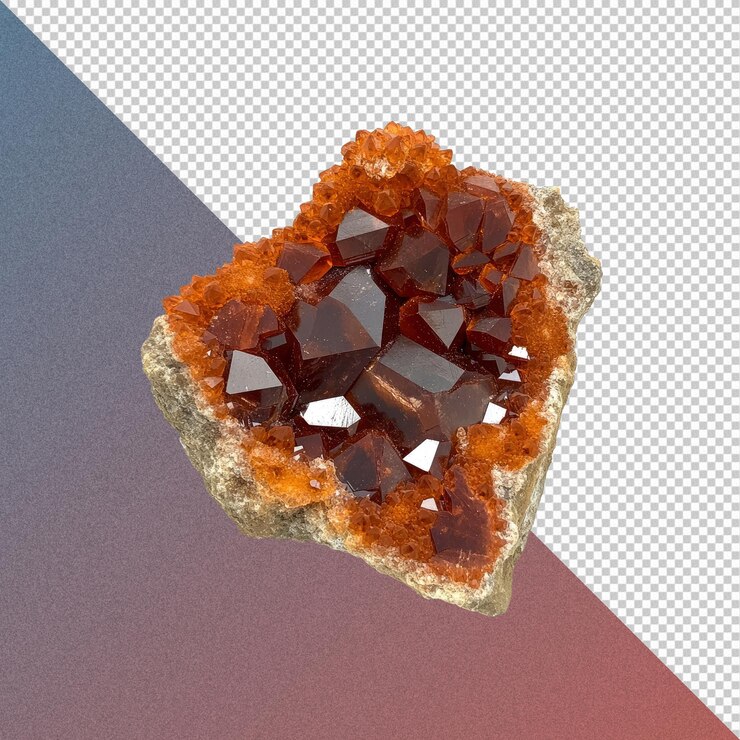 PSD el cúmulo de cristales de granate naranja en un fondo transparente