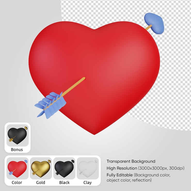 PSD cuore 3d con la parte anteriore della freccia