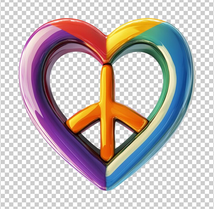 PSD cuore colorato con simbolo di pace all'interno trasparente