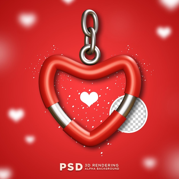 Cuore con anello 3d design sfondo trasparente psd