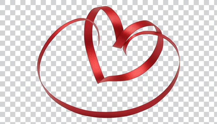 PSD cuore di nastro rosso luccicante per l'imballaggio del regalo di anniversario delle vacanze