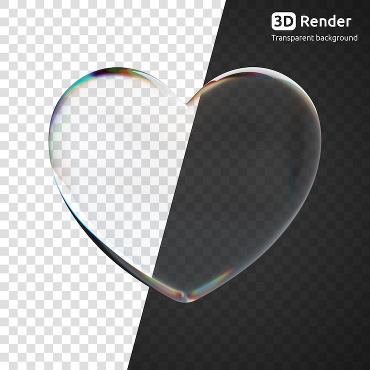 PSD cuore di vetro trasparente 3d con dispersione