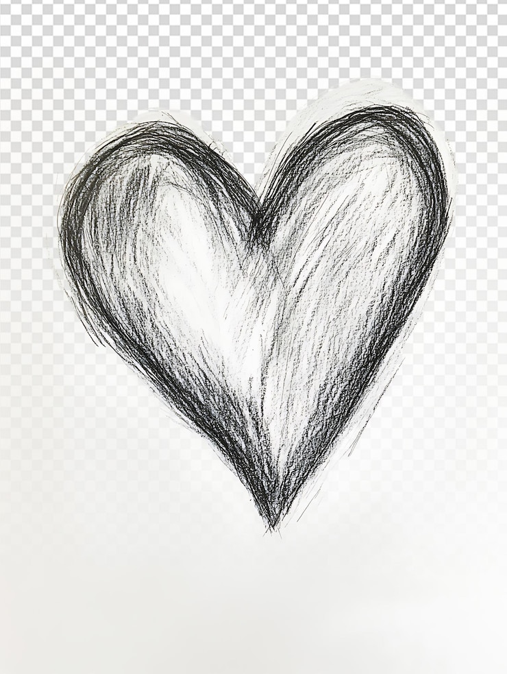 PSD cuore disegnato a mano con il pastello su sfondo bianco