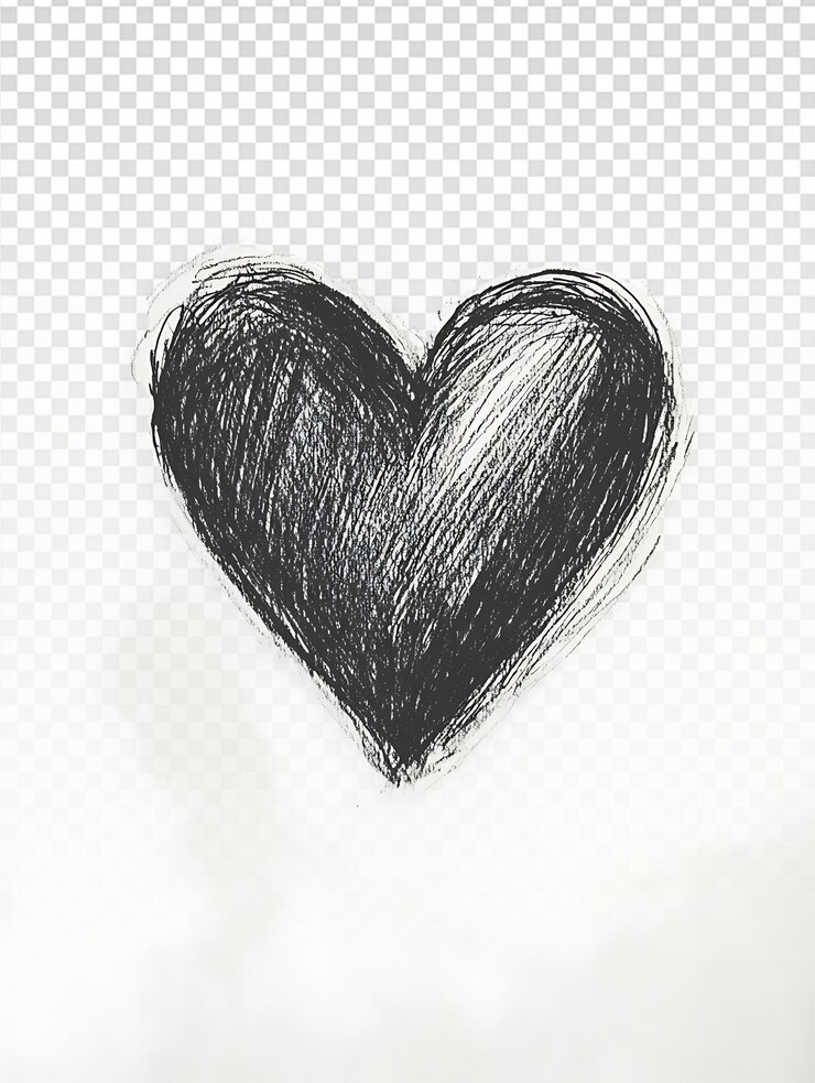 PSD cuore disegnato a mano con il pastello su sfondo bianco