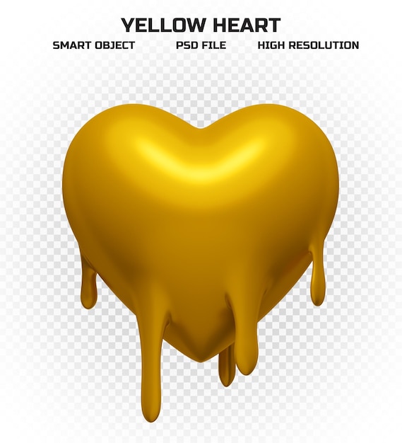 Cuore giallo fondente lucido in alta risoluzione per la decorazione