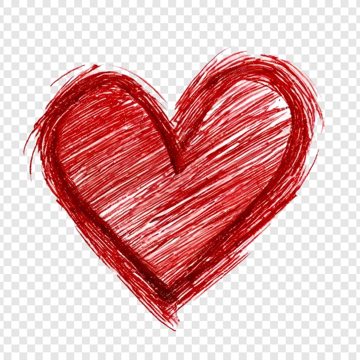 PSD cuore rosso disegnato a mano isolato su trasparente
