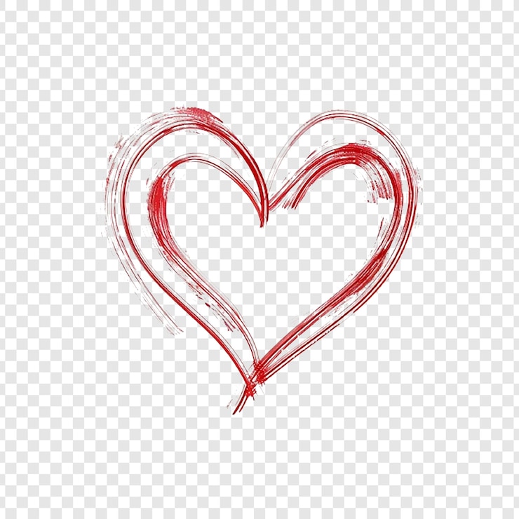 PSD cuore rosso disegnato con un marcatore rosso su uno sfondo trasparente