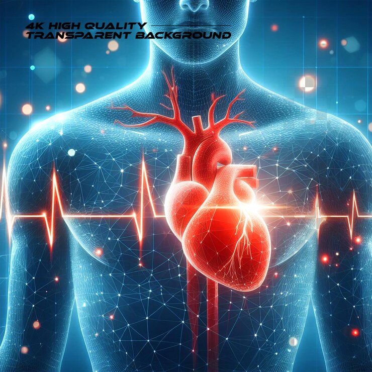 PSD cuore umano 3d con linea di impulso cardio rossa design in stile low poly geometria blu astratta