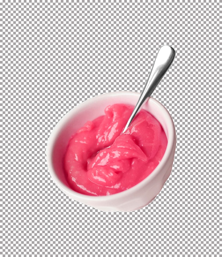 PSD cup of apricot marmalade on white background
