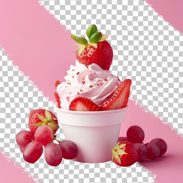 PSD a cup of strawberries and a strawberry ice cream