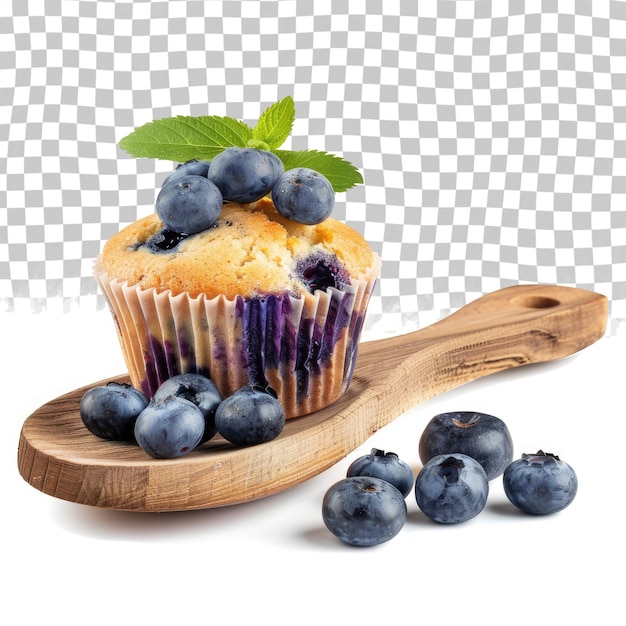 PSD un cupcake avec des bleuets et une cuillère en bois avec une cuillere dedans