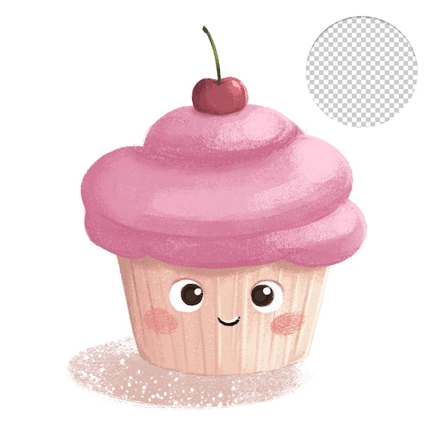 PSD cupcake cerise rose mignon sur fond blanc