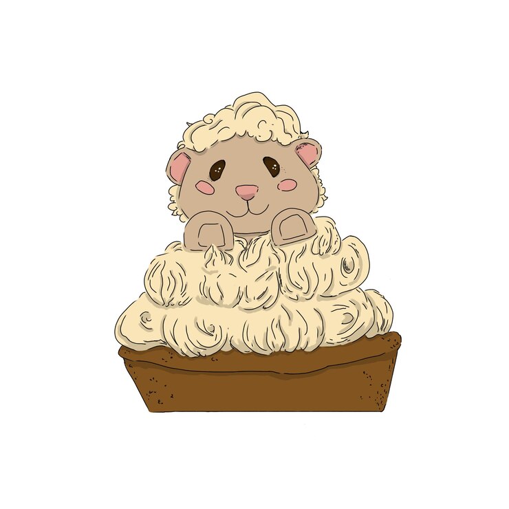 PSD cupcake com decoração de cor de cordeiro ilustração de cor de comida
