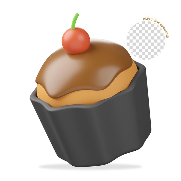 PSD cupcake com renderização em 3d de chocolate