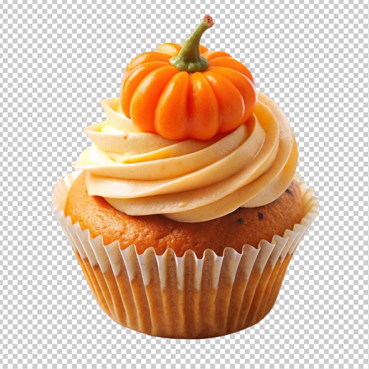 PSD cupcake con zucca arancione sulla parte superiore sullo sfondo trasparente