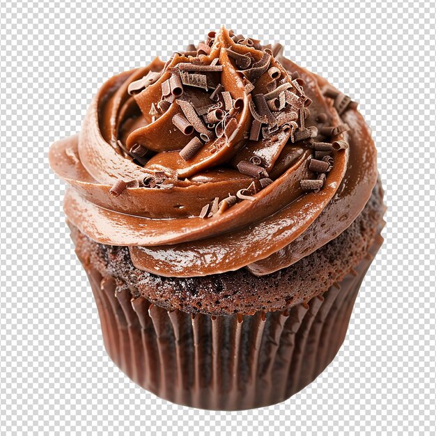 PSD cupcake de chocolate com cobertura de chocolate em fundo transparente