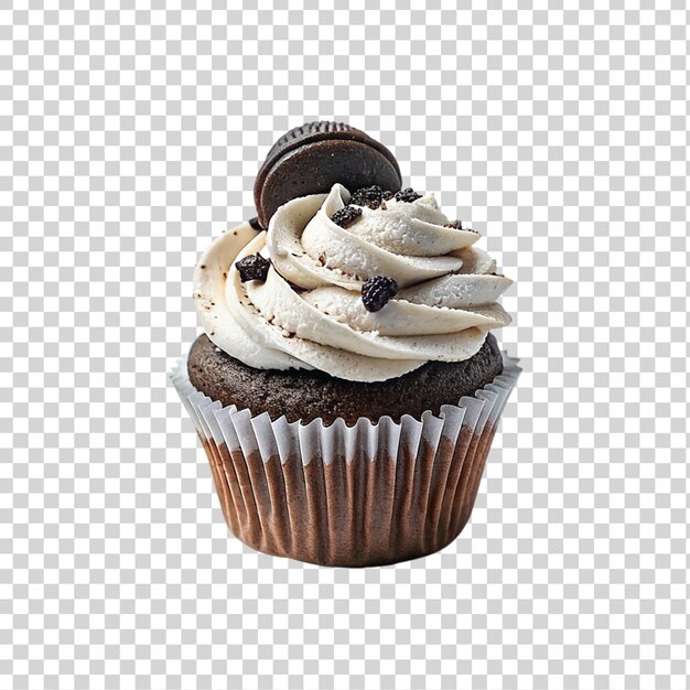 Cupcake de chocolate com creme batido e chips de chocolate isolados em fundo transparente