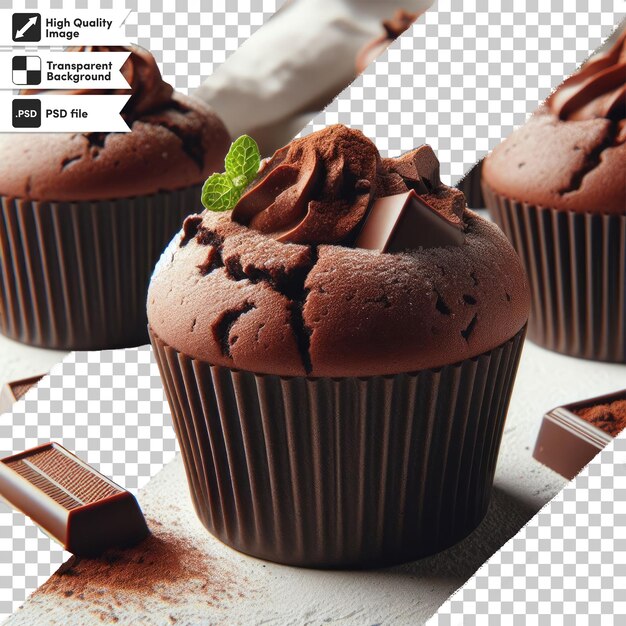 PSD cupcake de chocolate psd com cobertura de chocolate em fundo transparente com camada de máscara editável