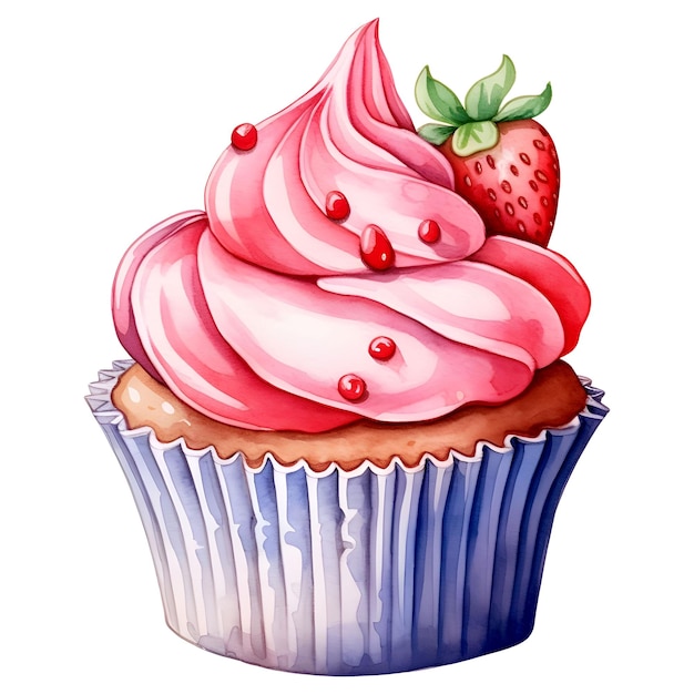 Cupcake de morango aquarela