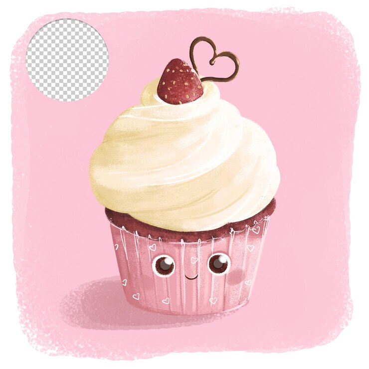 PSD cupcake de veludo vermelho de baunilha bonito dos namorados no fundo rosa
