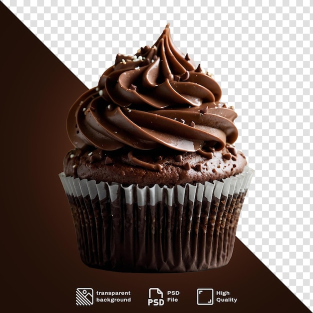 PSD un cupcake avec du glaçage au chocolat sur un fond transparent