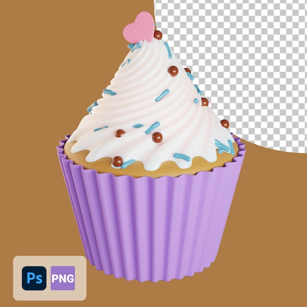 Cupcake de icono 3d con sprinkles y cobertura de crema