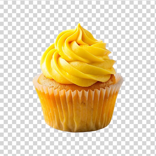 Cupcake mit gelber Sahne auf durchsichtigem Hintergrund