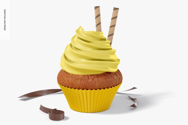 Cupcake mit Papierbackbecher Mockup, Vorderansicht