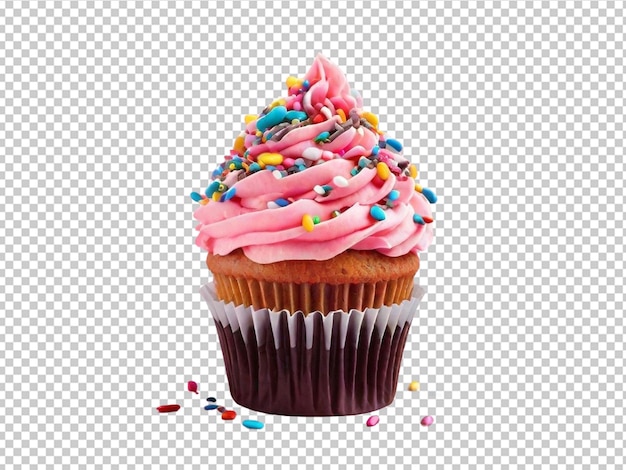 PSD cupcake mit rosa glasur und bunten sprenkles